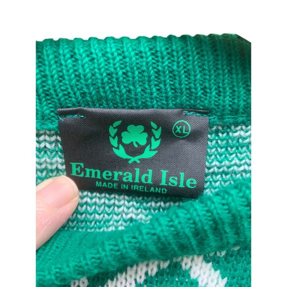 Vintage 90s Emerald Isle St. Patrick’s Day Shamrock Acrylic Knit Sweater Size XL - Picture 3 of 6